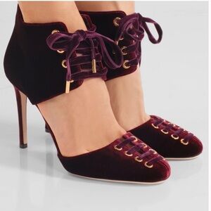 Jimmy Choo Burgundy Mari 100 Velvet Lace Up heels in size 36